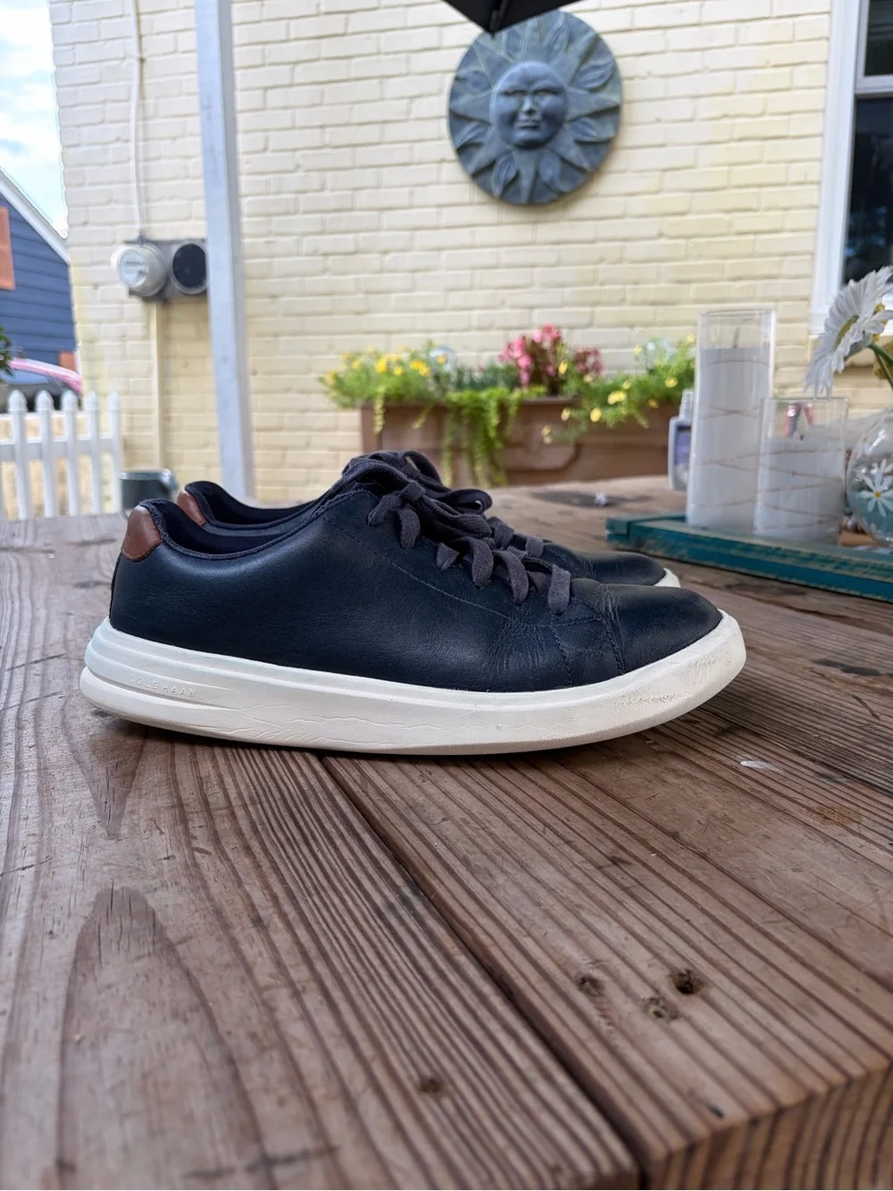 Cole Haan Men's Navy Leather Sneakers with White Sole